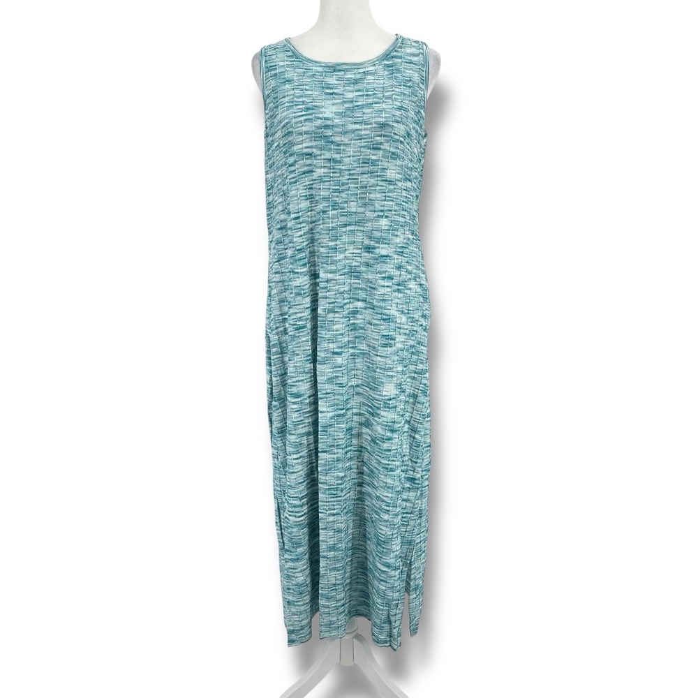 Misook Women Knit Tank Maxi Dress S Teal Textured Stretch Minimalist Lagenlook